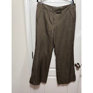 J. Jill Women's 14 Brown‎ Herringbone Wide Leg Dress Pants classic academia